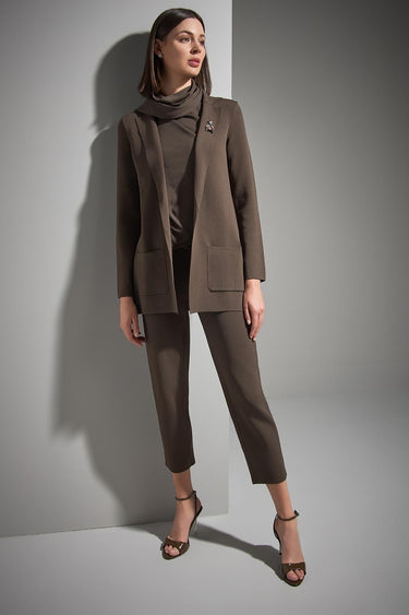 Atkı ve Broş Detaylı Bol Kesim Kahverengi Triko Blazer Ceket - Join Us