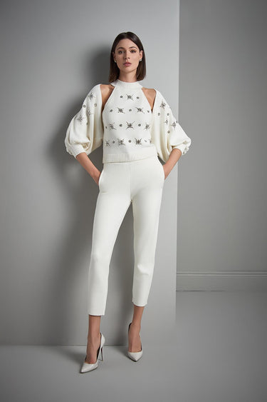 Beli Kordonlu Cepli Ekru Triko Pantolon - Join Us