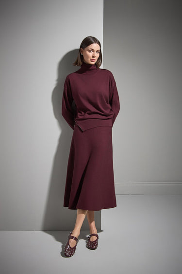 Beli Lastikli Kloş Midi Bordo Triko Etek - Join Us