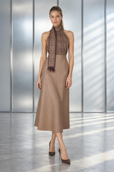 Beli Lastikli Midi Vizon Deri Etek - Join Us