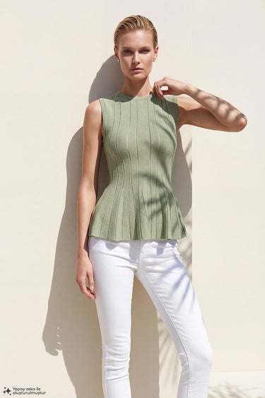 Bisiklet Yaka Peplum Yeşil Bluz - Join Us