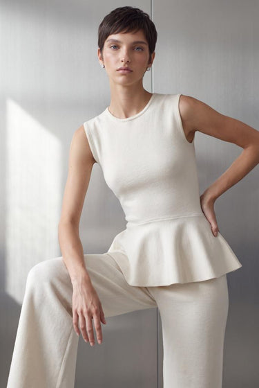 Fermuar Detaylı Peplum Ekru Triko Bluz - Join Us