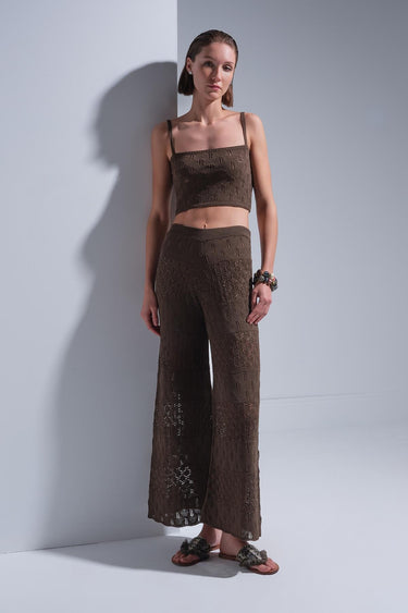 İp Askılı Ajurlu Haki Crop Top - Join Us