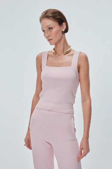 Kare Yaka Pembe Crop Top