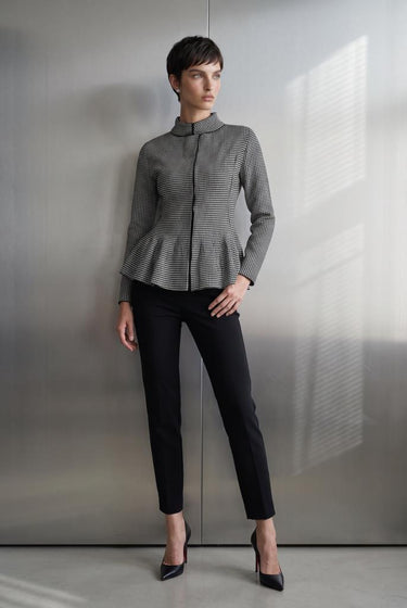 Kazayağı Desenli Gizli Düğmeli Vatkalı Peplum Siyah Triko Ceket - Join Us