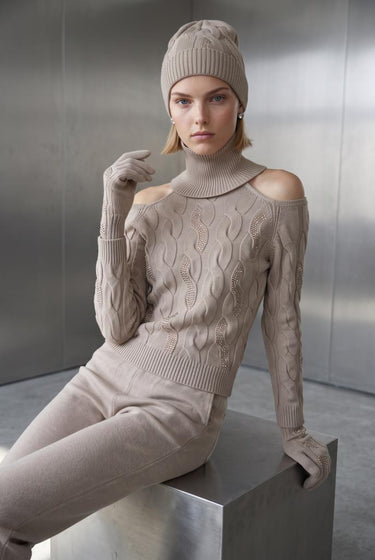 Taş Baskılı Bej Triko Eldiven - Join Us