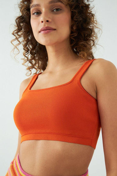 Turuncu Basic Triko Crop Top