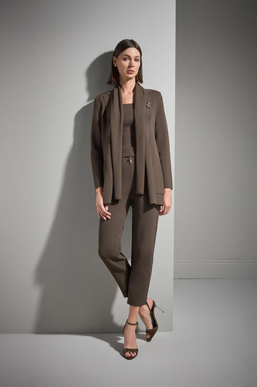 Atkı ve Broş Detaylı Bol Kesim Kahverengi Triko Blazer Ceket - Join Us