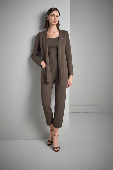 Atkı ve Broş Detaylı Bol Kesim Kahverengi Triko Blazer Ceket - Join Us