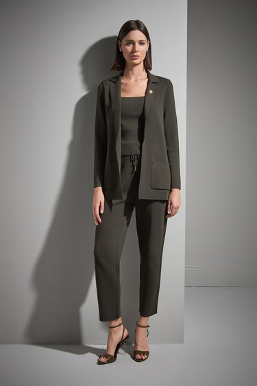 Atkı ve Broş Detaylı Bol Kesim Yeşil Triko Blazer Ceket - Join Us