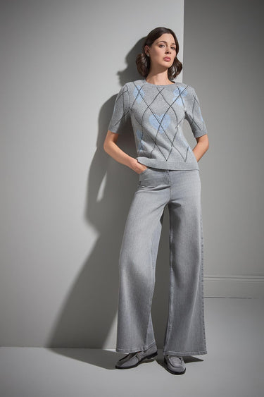 Baklava Desenli Taş Baskılı Gri Triko Kazak - Join Us