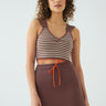 Bej Çizgili Kahverengi Crop Top