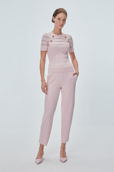 Beli Kordonlu Cepli Pembe Pantolon