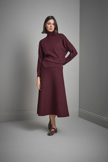 Beli Lastikli Kloş Midi Bordo Triko Etek - Join Us