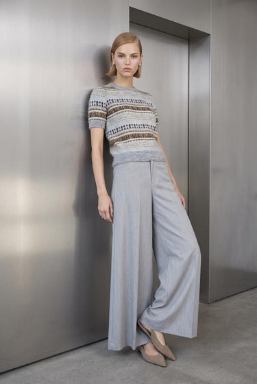 Bisiklet Yaka Desenli Vatkalı Gri Triko Kazak - Join Us