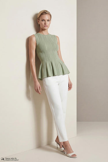 Bisiklet Yaka Peplum Yeşil Bluz - Join Us