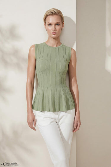 Bisiklet Yaka Peplum Yeşil Bluz - Join Us