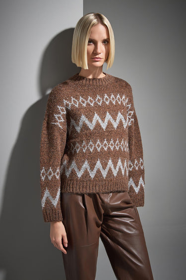 Bisiklet Yaka Zikzak Desenli Kahverengi Triko Kazak - Join Us
