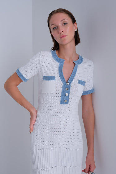 Denim Detaylı Kısa Kollu Ekru Midi Elbise - Join Us