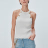 Düğme Detaylı Ekru Halter Yaka Top