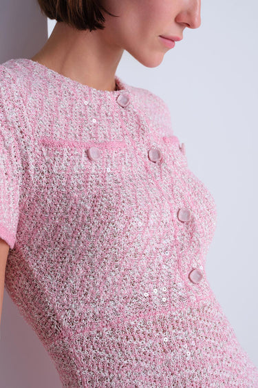 Düğme Detaylı Simli Pembe Mini Elbise - Join Us
