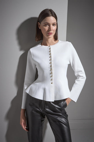 Düğmeli Peplum Ekru Triko Ceket - Join Us