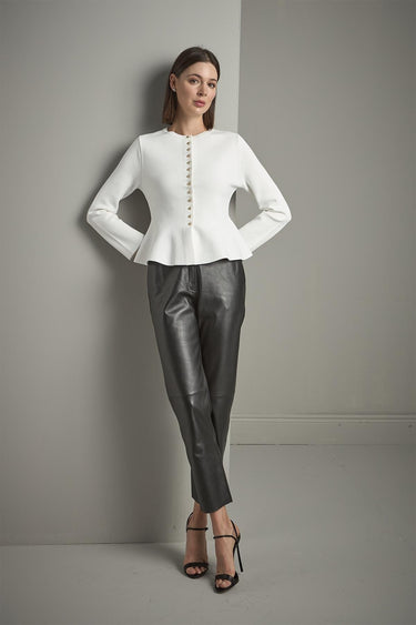 Düğmeli Peplum Ekru Triko Ceket - Join Us