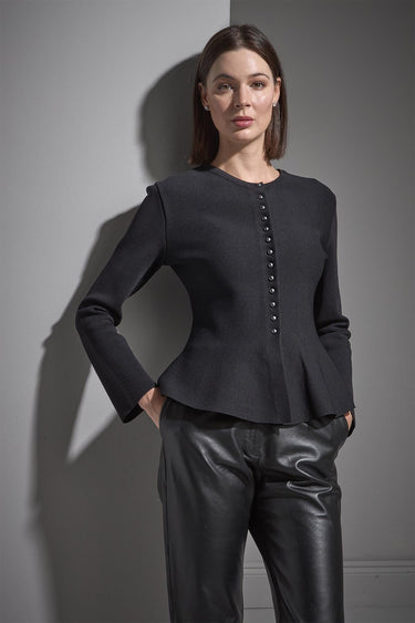 Düğmeli Peplum Siyah Triko Ceket - Join Us