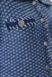 El işleme Düğme Detaylı Mavi Triko Ceket