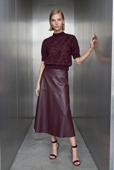 Fermuar Detaylı Midi Bordo Deri Etek - Join Us