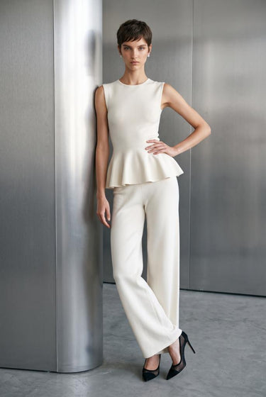 Fermuar Detaylı Peplum Ekru Triko Bluz - Join Us