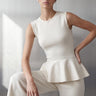 Fermuar Detaylı Peplum Ekru Triko Bluz - Join Us