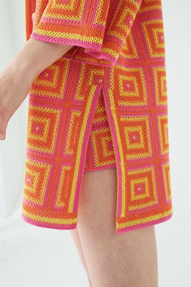 Geometrik Desen Tığ işi Efektli Multi Kimono