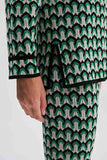 Geometrik Desenli İspanyol Paça Yeşil Triko Pantolon