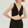 Halka Detaylı Siyah Crop Top