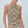Halter Yaka Kahve Bej Çizgili Top