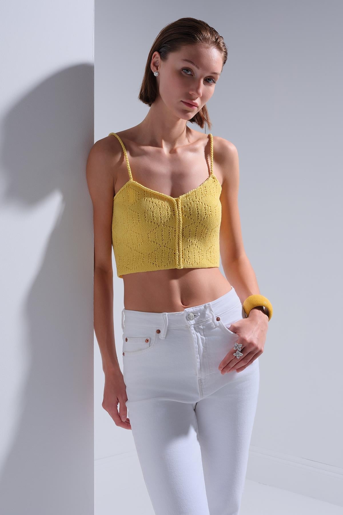 İp Askılı Sarı Crop Top