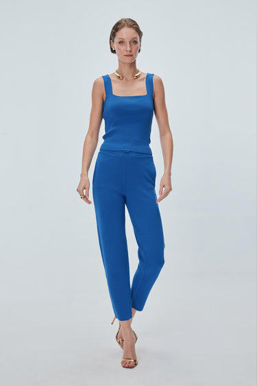 Kare Yaka Mavi Crop Top