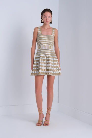 Kare Yaka Kloş Gold Mini Elbise - Join Us
