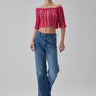Kayık Yaka Çizgili Pembe Crop Top