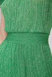 Kayık Yaka Simli Yeşil Midi Elbise