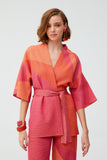 Renk Bloklu Beli Kemerli Kimono Hırka