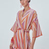 Renk Bloklu Beli Kemerli Kimono Hırka