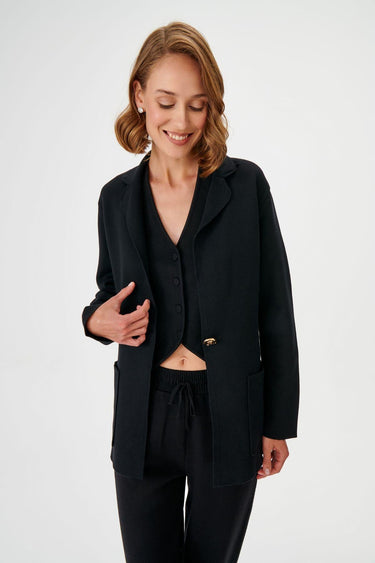 Tek Düğmeli Triko Siyah Blazer Ceket - Join Us