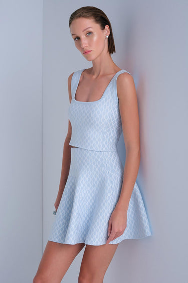 U Yaka Desenli Mavi Crop Top - Join Us