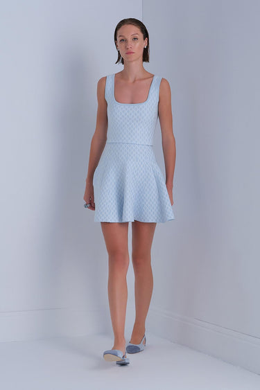 U Yaka Desenli Mavi Crop Top - Join Us