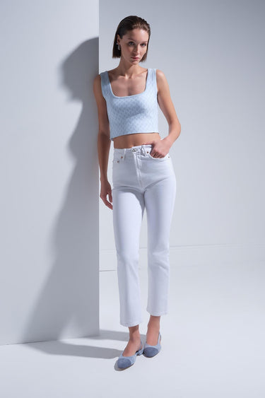 U Yaka Desenli Mavi Crop Top - Join Us