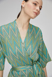Zikzak Desenli Simli Yeşil Kimono Hırka