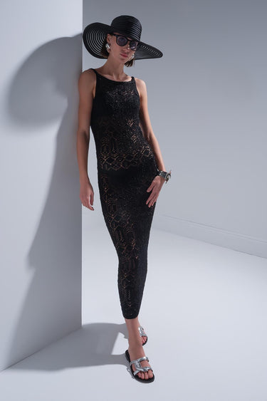 Zincir Detay Sırt Dekolteli Siyah Maxi Elbise - Join Us