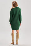 Zincir Detaylı Kayık Yaka Yeşil Triko Elbise